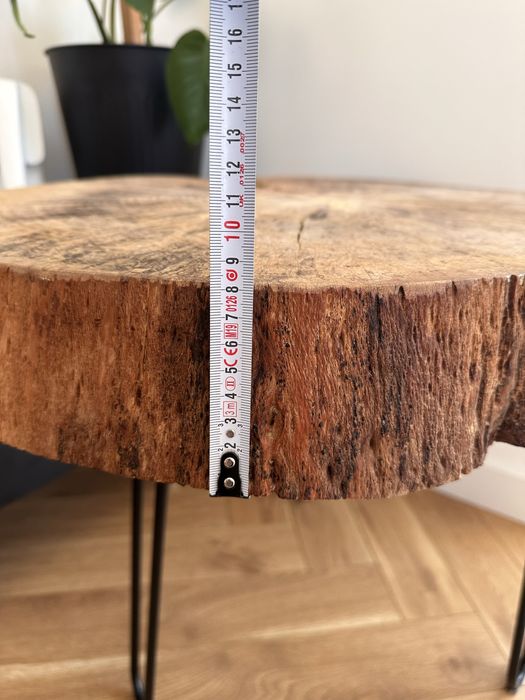Stolik kawowy z plastra dębu – unikatowy, loft, handmade
