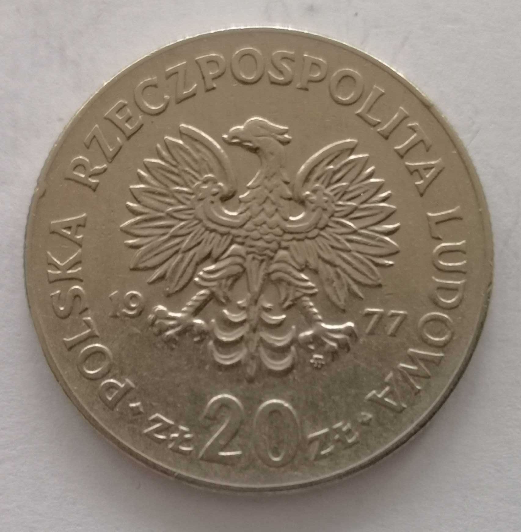 Moneta PRL 20 złotych 1977r.M.Nowotko,miedzionikiel.