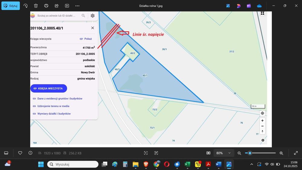 Grunty rolne Podlasie z linią elektryczną średniego napięcia