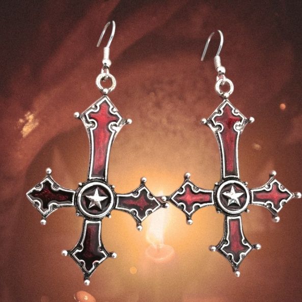 Gotyckie kolczyki odwrócony krzyż goth gothic alternative  metal witch