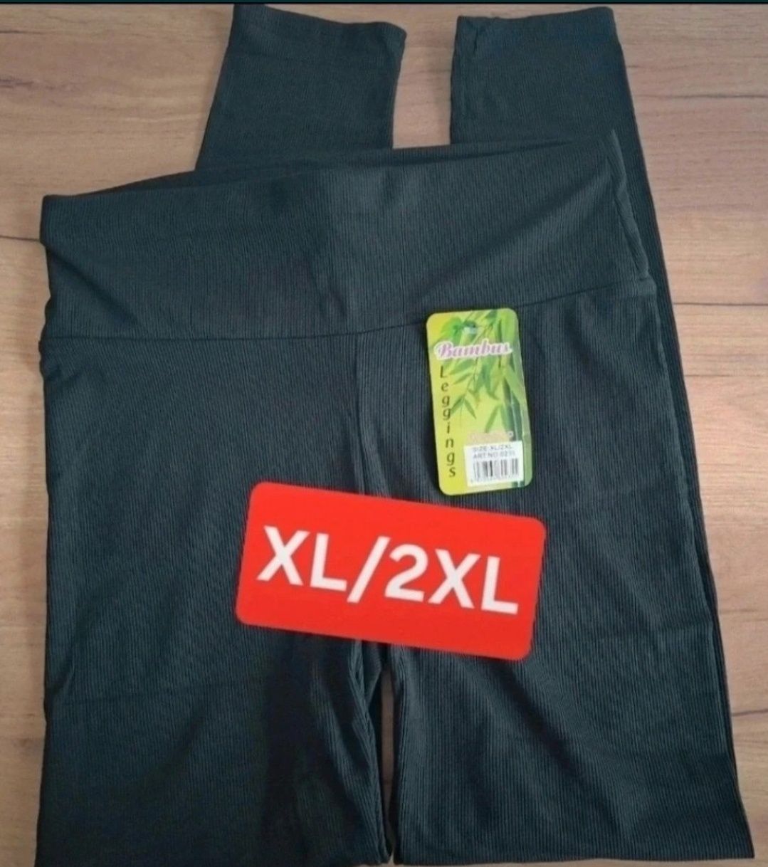Nowe Leginsy getry XL/2XL czarne prążkowane bawełniane prążek wysoki s