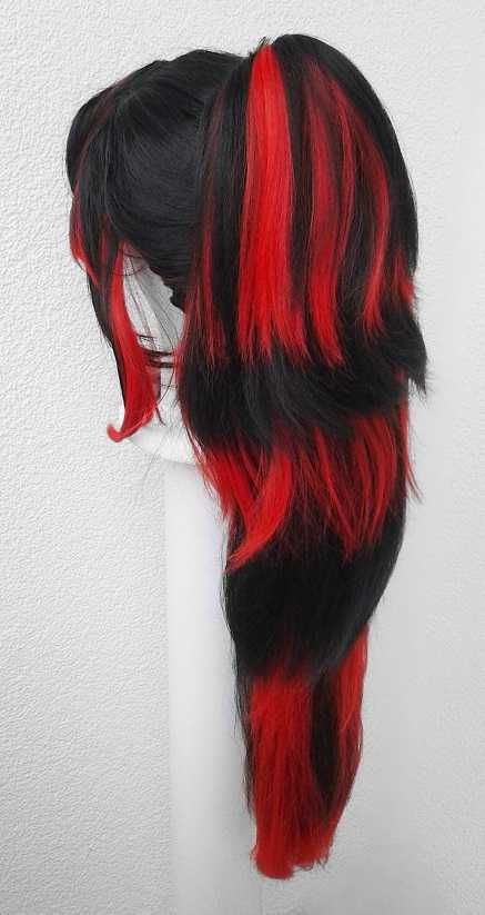 Kokushibou Demon Slayer Czarna peruka z kitką cosplay wig Kokushibo