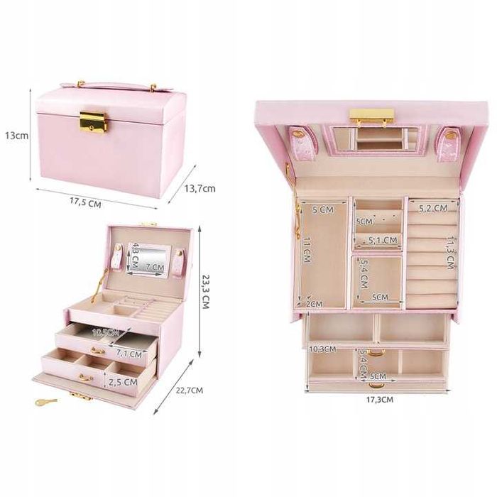 Elegancki Kuferek Na Biżuterię Organizer Szkatułka Pudełko Etui