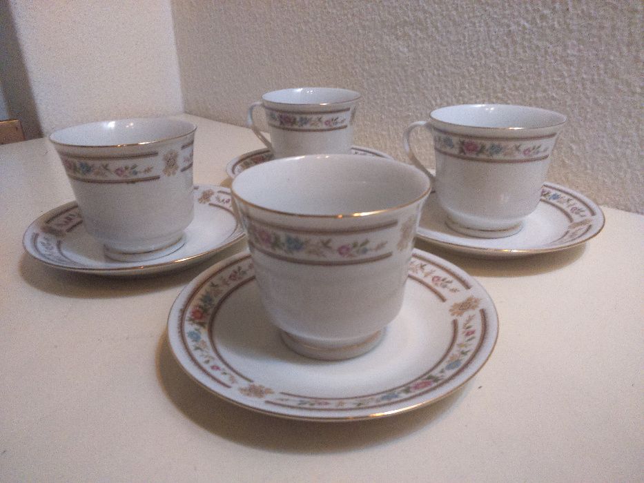 Retro Vintage Antigo Serviço Chá 4 Chávenas Pires Porcelana Chinesa