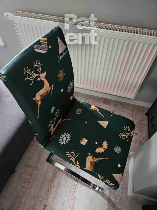 Świąteczne pokrowce na krzesła elastyczne 4 sztuki zielone renifery