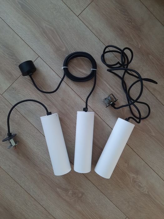 Trzy lampy wiszące tuby białe