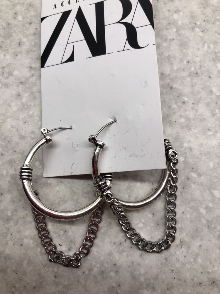 Серьги стильные ZARA вечерние, кольца, белый металл