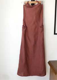 Sukienka długa lniana cynamonowa 34