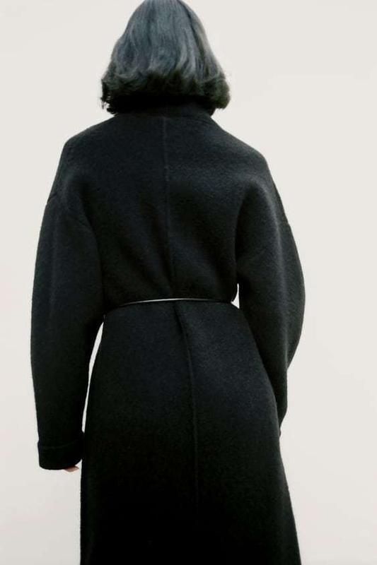Трикотажне вовняне пальто zara чорного кольору в стилі The Row