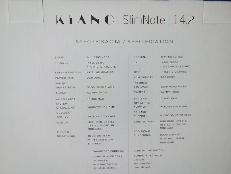 Notebook Kiano Slimnote 14.2 mało używany folia na wyświetlaczu