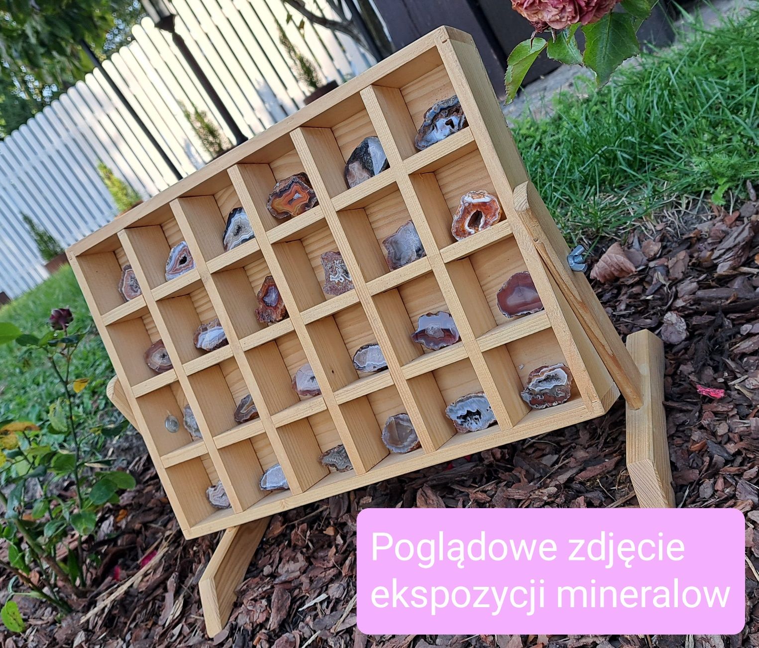 Ekspozytor Minerały Drewno  Organizer  Kamienie Festyny  Skrzynka