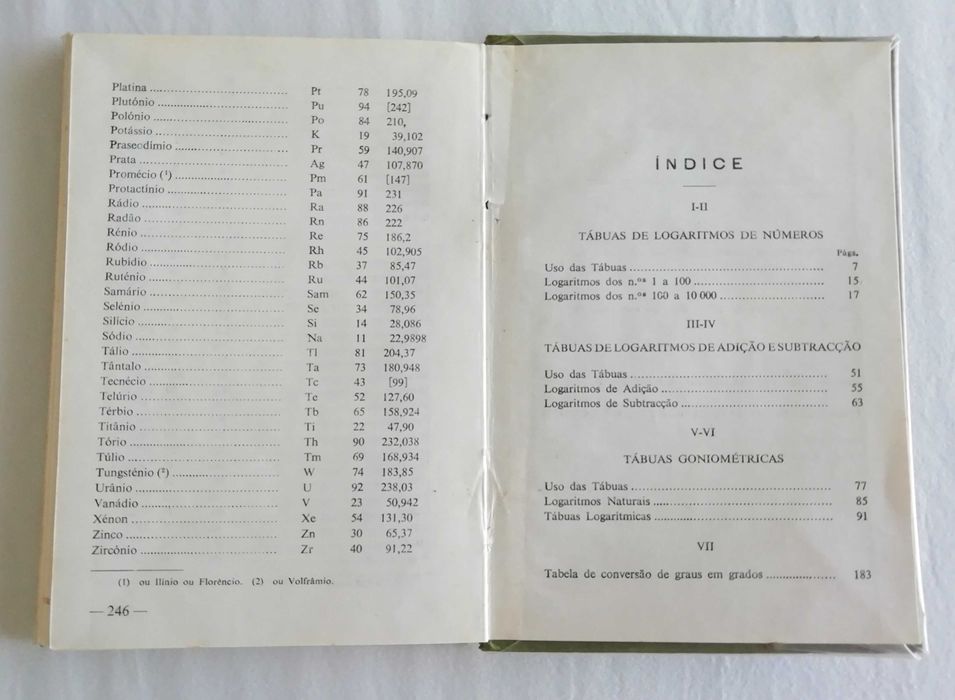 Tábuas de Logaritmos (Formulários), livro de 1973