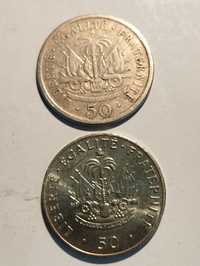 Moedas de 50 Centimes 1908 e 1991 do Haiti