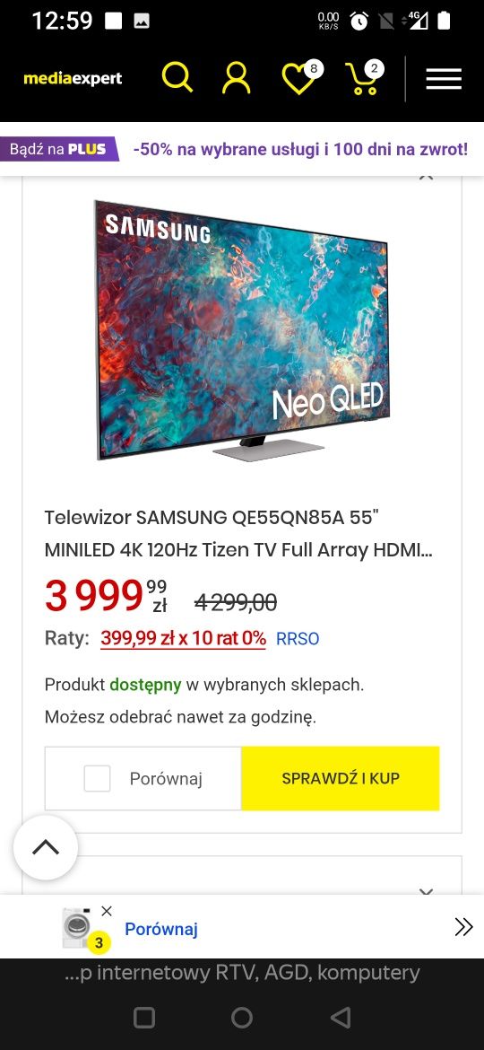 Telewizor Samsung QE55 QN85A 55" miniled 4k 120hz