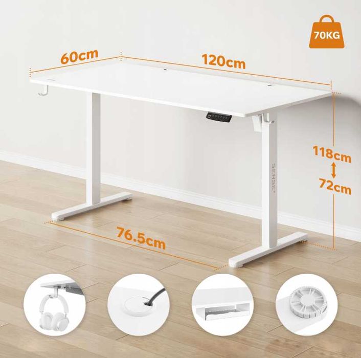 Nowe Biurko Elektryczne Regulowane Czarne 120x60 Podnoszone - Wysyłka