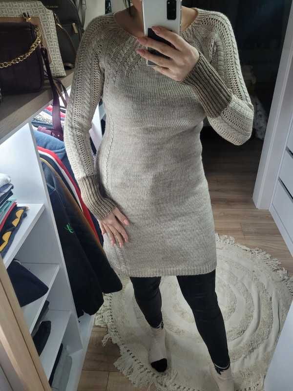 Zimowa sukienka brązowa M Produkcja polska