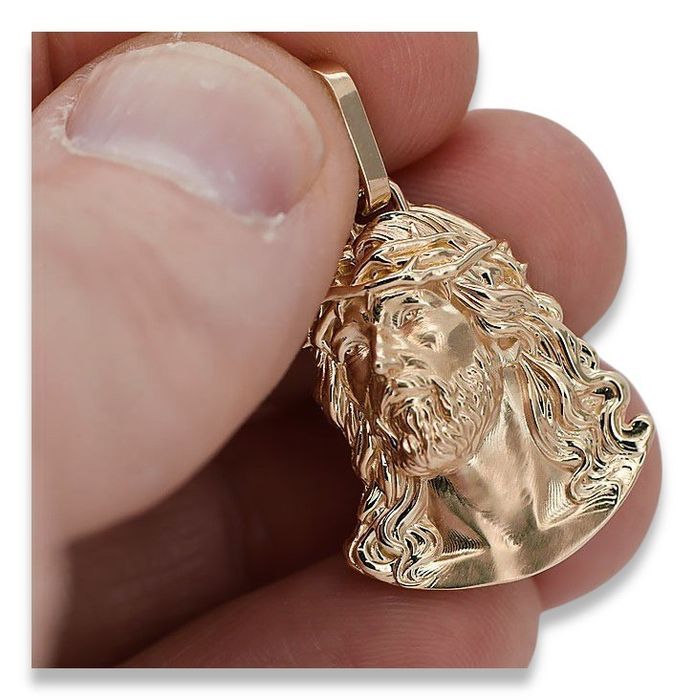 Zawieszka ikona Jezusa z czerwonego 14k różowego złoto pj004r 20mm G