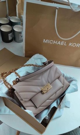 MICHAEL Michael Kors skóra naturalna beżowa torebka pikowana piękna