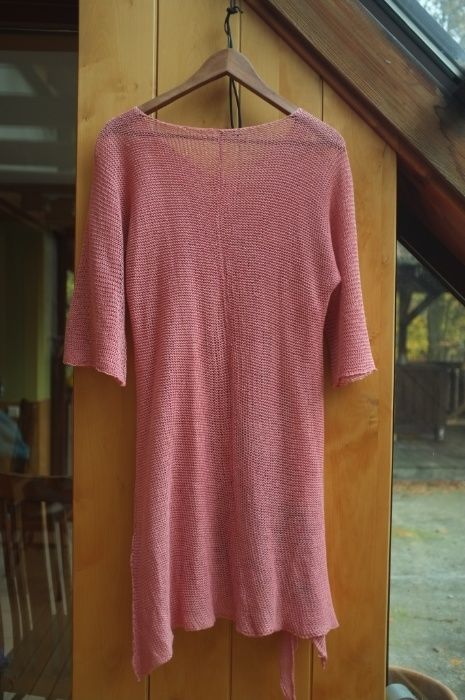 ekskluzywna różowa sukienka tunika artystyczna handmade aplikacja