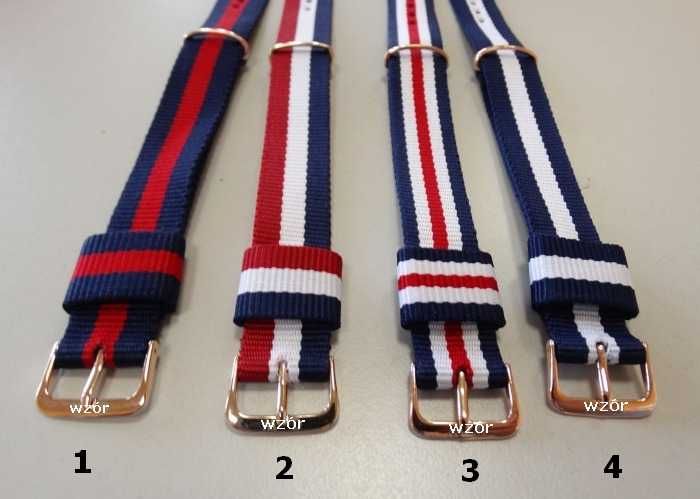 Paski parciane nylonowe do zegarka Daniel Wellington 20mm złote klamry
