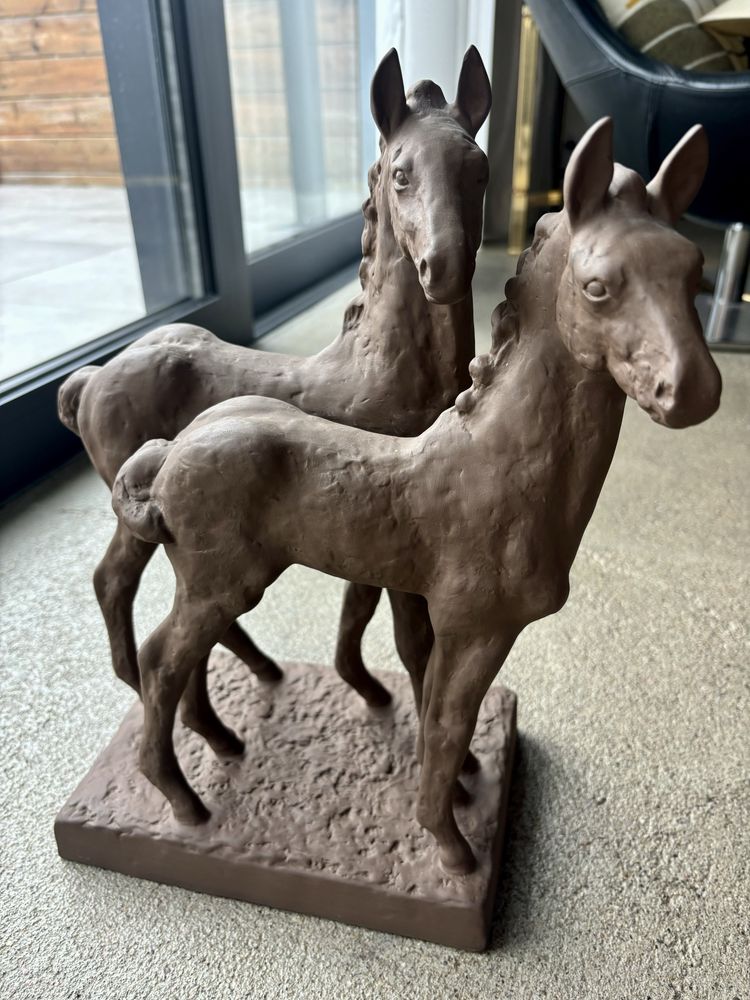 Unikatowa Figura Rzeźba 2 Konie Majolika Else Bach dla Karlsruhe 1930