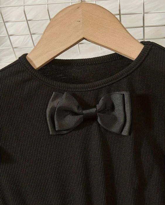 NOWA 110 116 Piekna Sukienka Kokardy czarna kremowa Wizytowa Elegancka