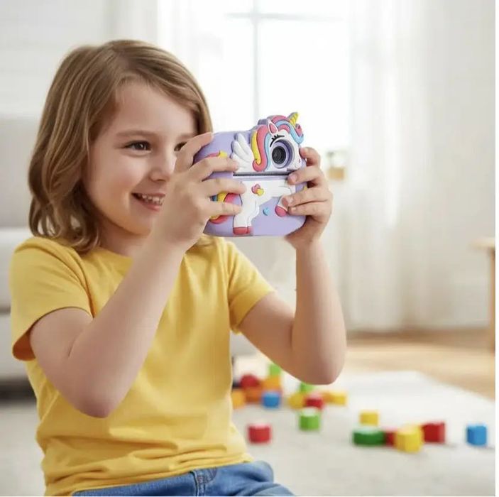 Детский фотоаппарат-принтер с моментальной печатью Единорог с крыльями