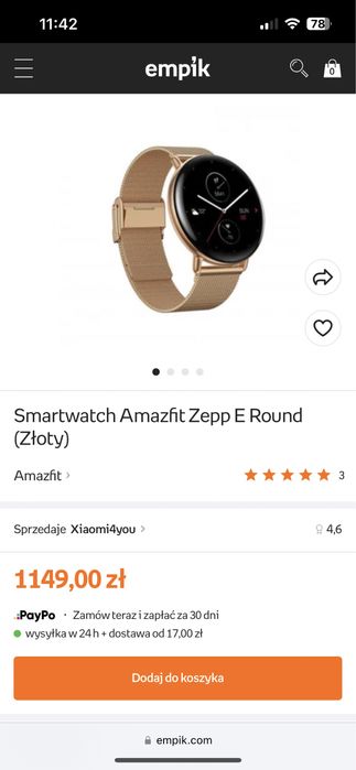 Smartwatch Amazfit Zepp E Round Złoty