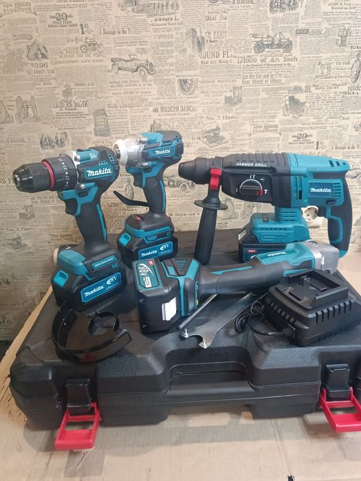 Набір Makita 4в1 Шуруповер + Болгарка + Перфоратор + Гайковерт 2АКБ