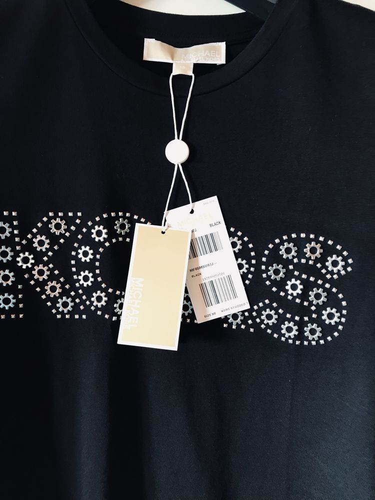 Koszulka Michael Kors, czarna, srebrna aplikacja, pasuje na XS/S
