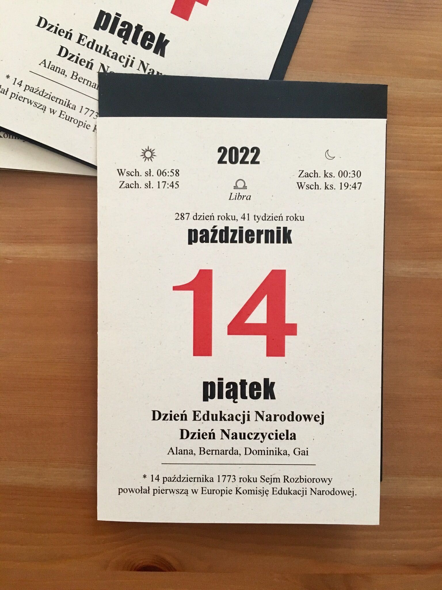 Kartka okolicznościowa - Karta z kalendarza „Zrywak” - 14.10