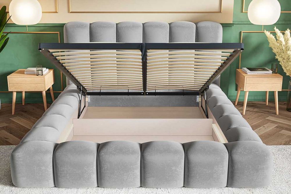 Łóżko tapicerowane bukla bed CRUDO 140x200 160x200 180x200 pojemnik