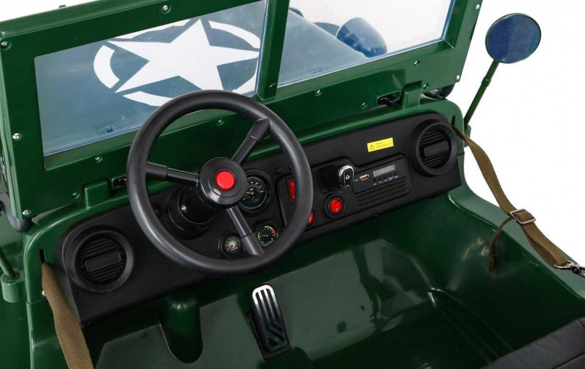 Auto na akumulator Jeep Willys Retro Wojskowy 24V 4x4 Zielony 3 dzieci