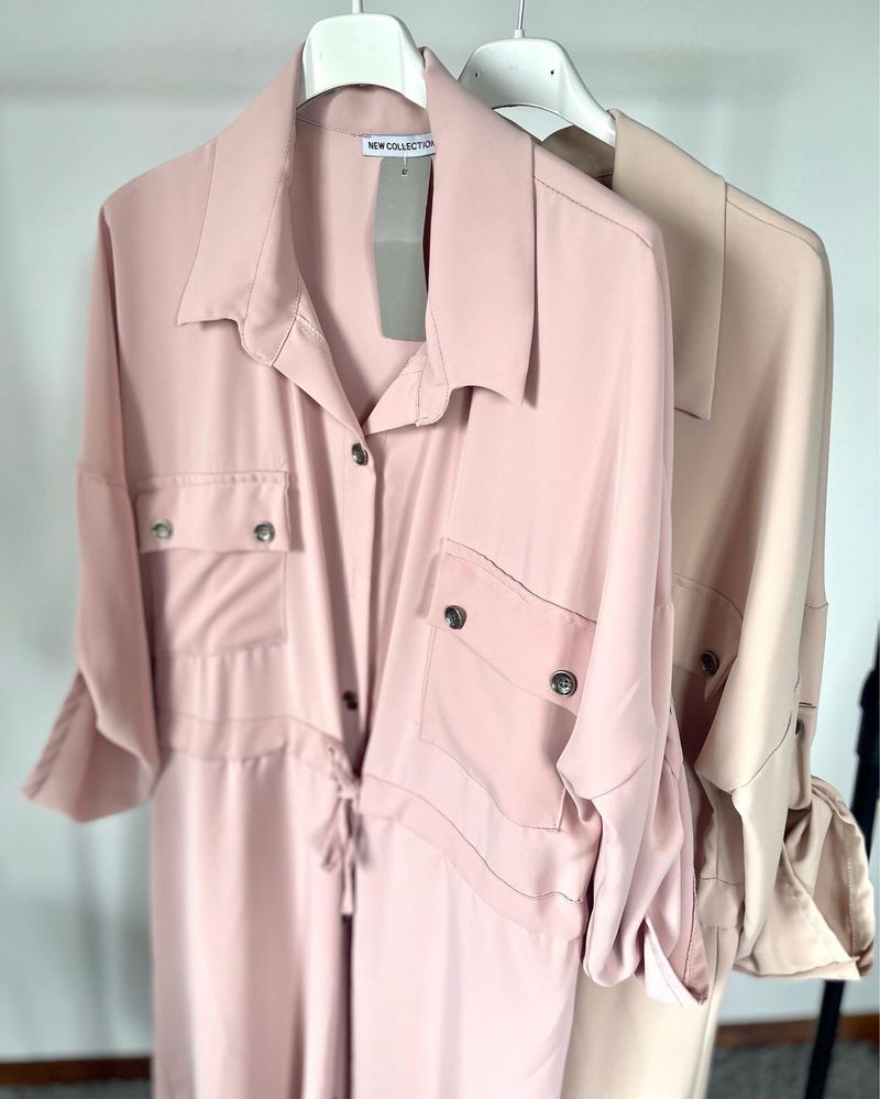 Vestido camisa em beje e rosa- tamanho único