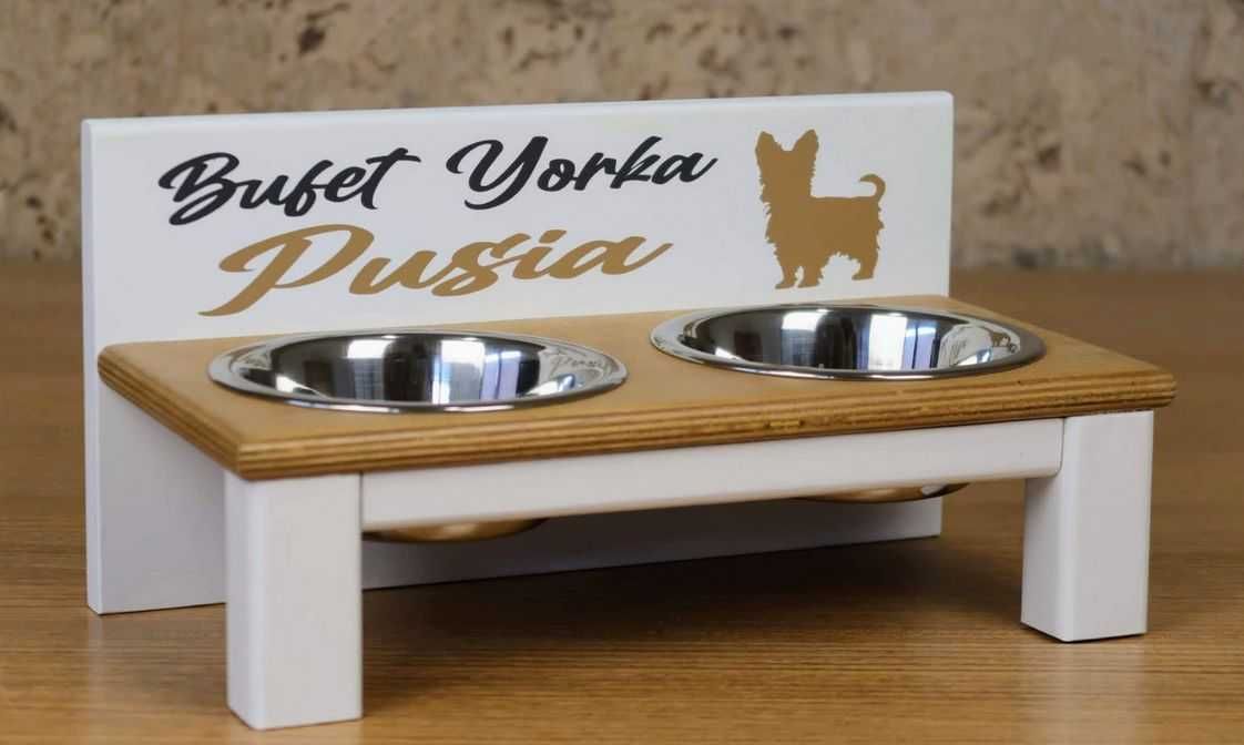 Bufet z miskami dla Yorka 2x450 ml +  Dedykowany nadruk ( Imię )