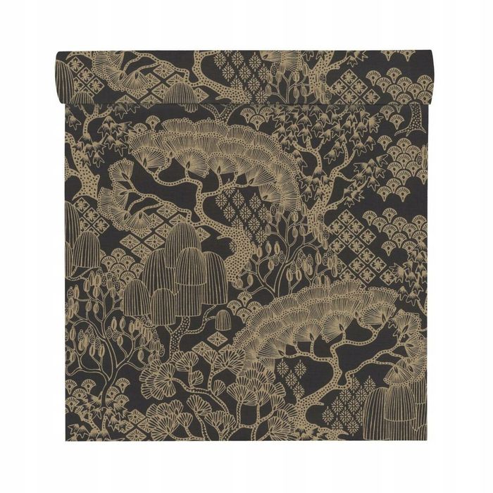 Tapeta Rośliny 691115 Czarno-Złota Winylowa 53 Cm