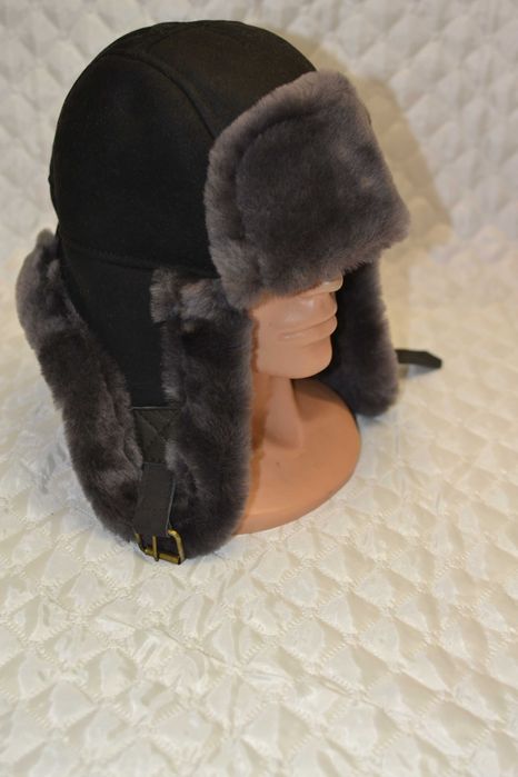 Czapka Zimowa-Pilotka ,Uszatka -Skóra Owcza Naturalna