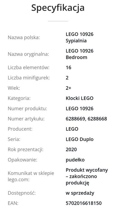 Lego Duplo 10926 sypialnia
