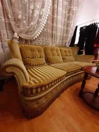 Złota kanapa i fotele komplet sofa antyk ludwik retro vintage żółta
