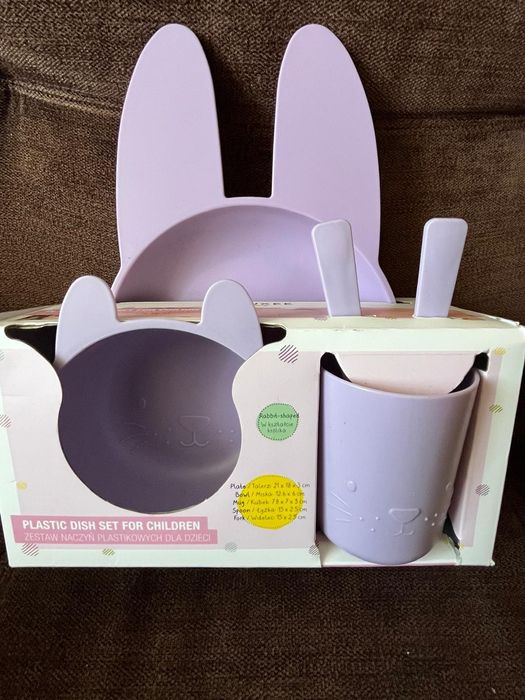 Zestaw plastikowych naczyń dla dzieci smukee królik fioletowy