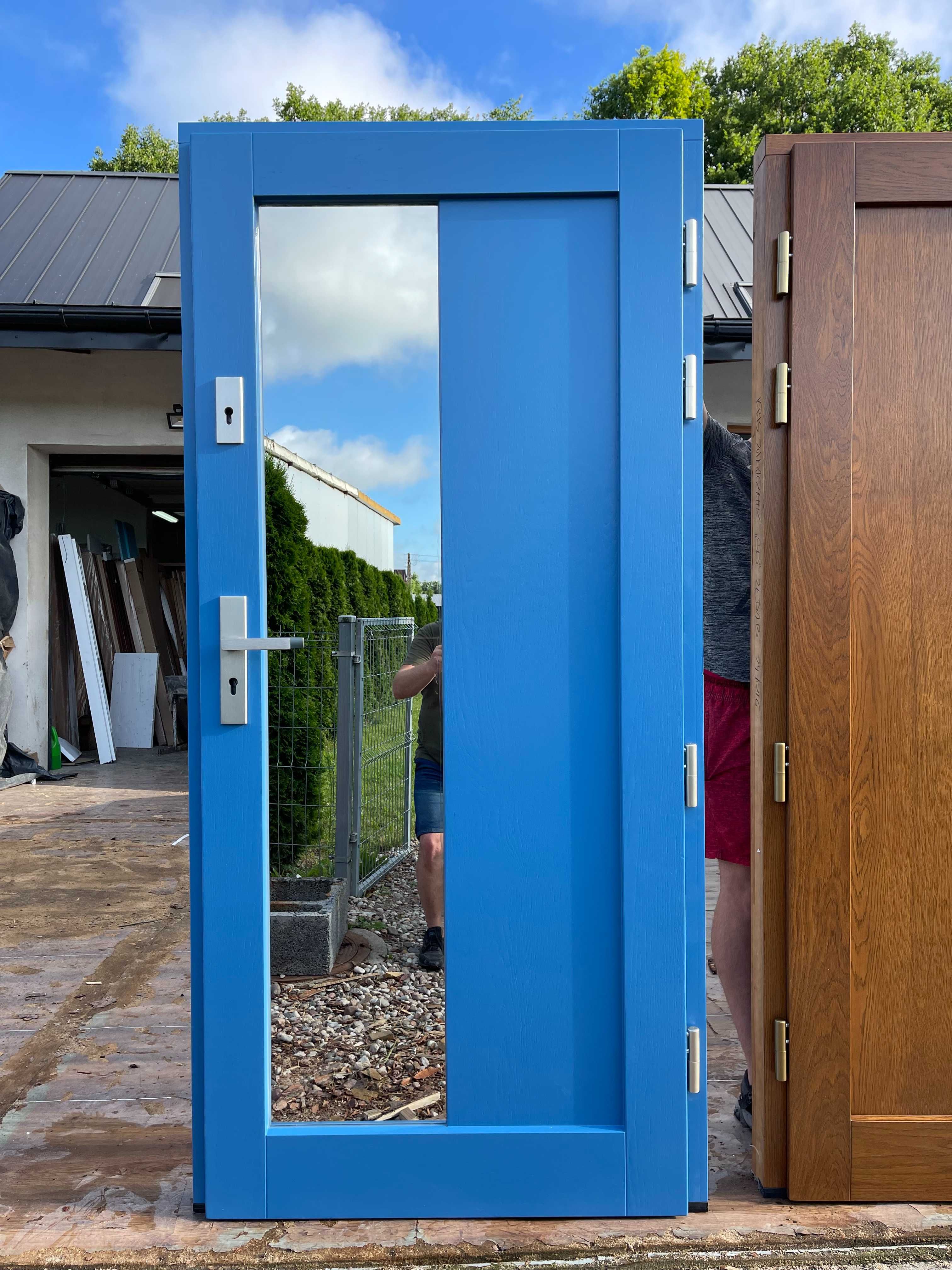 Drzwi drewniane zewnętrzne niebieskie,zielone ,czarne ,białe KRIS