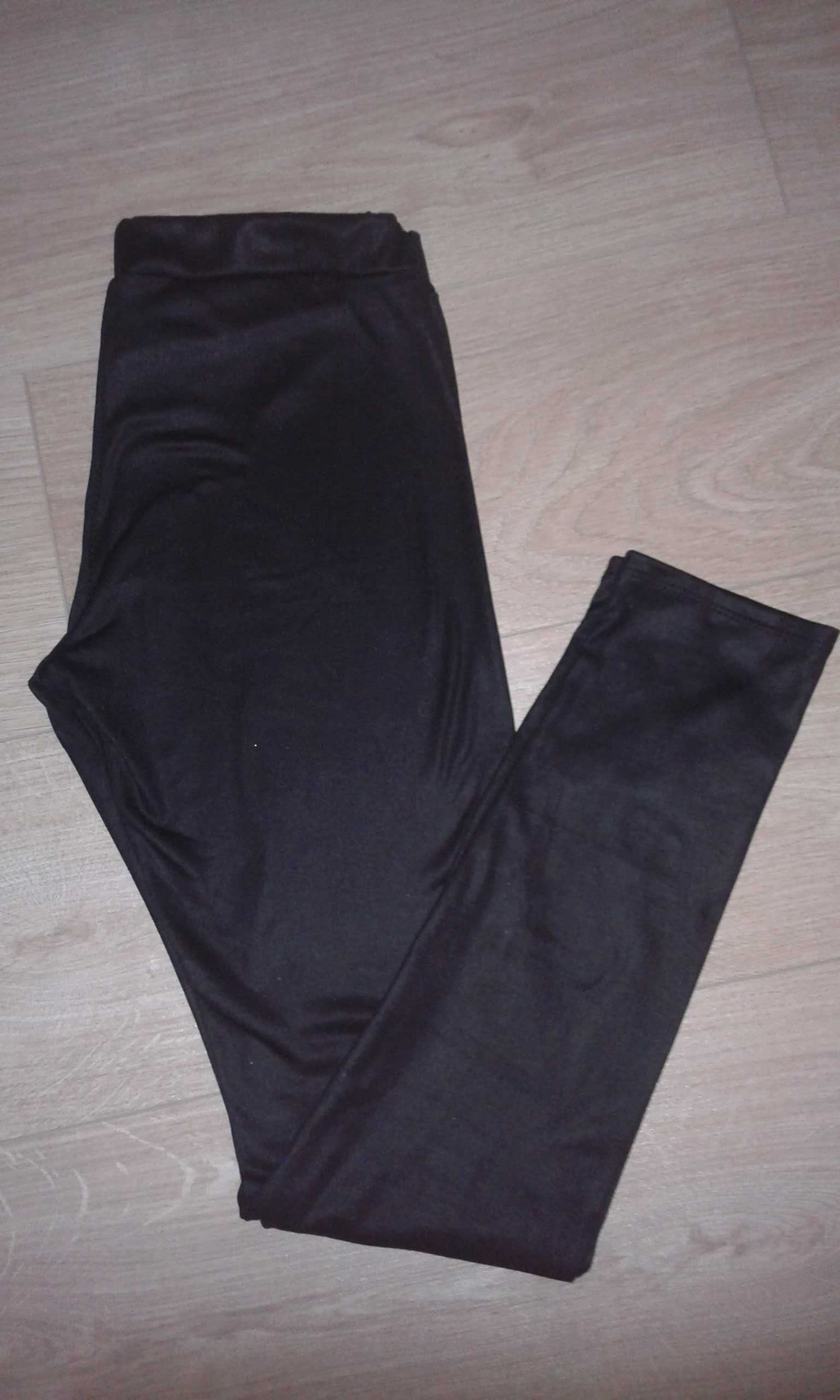 M/L 38/40 Getry ocieplane leginsy zimowe czarne ciepłe gładkie skórka