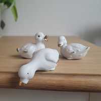 Urocze kaczki porcelanowe figurki kaczuszek - 3 sztuki vintage