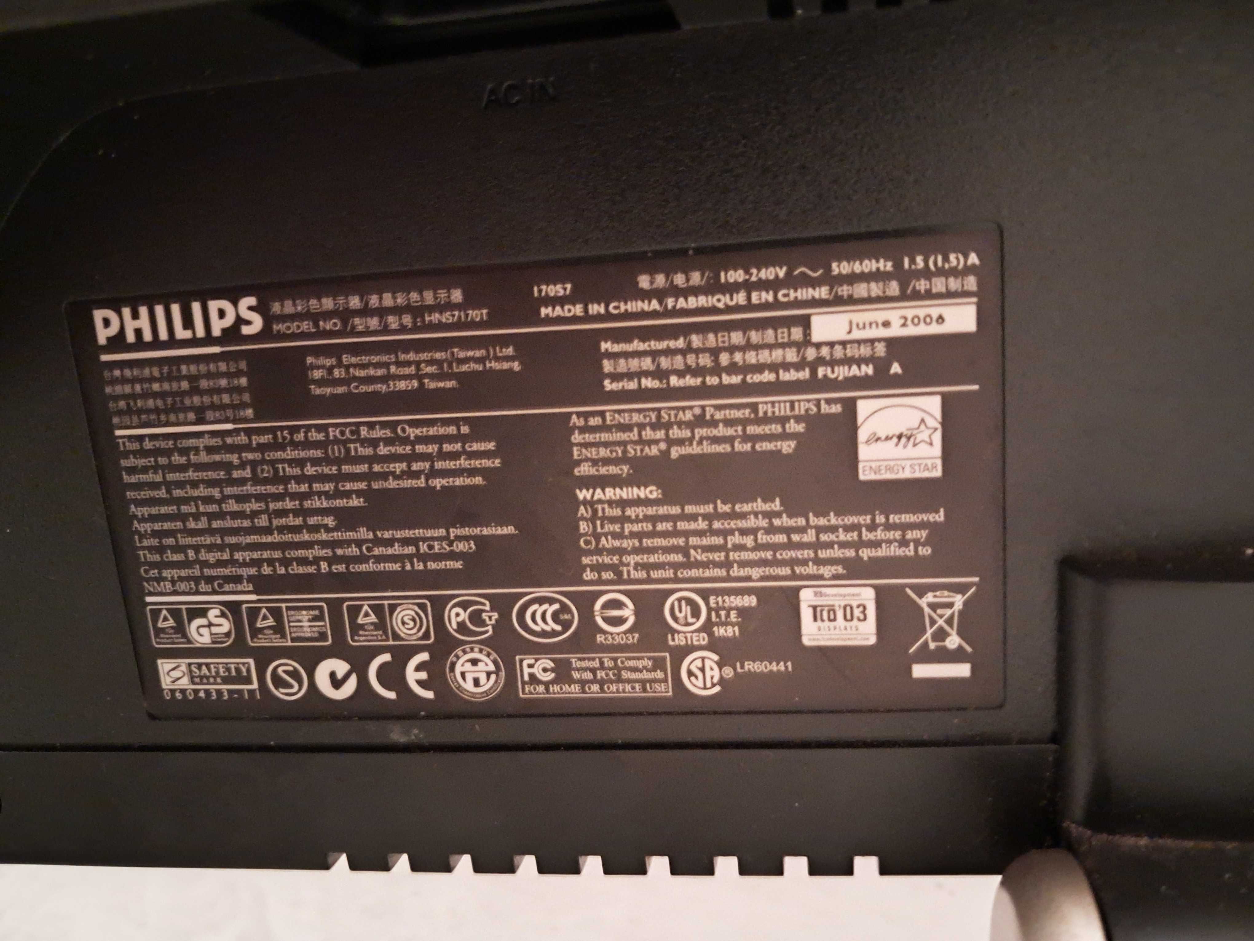 Monitor lcd 17 cali calowy do komputera srebrny phillips