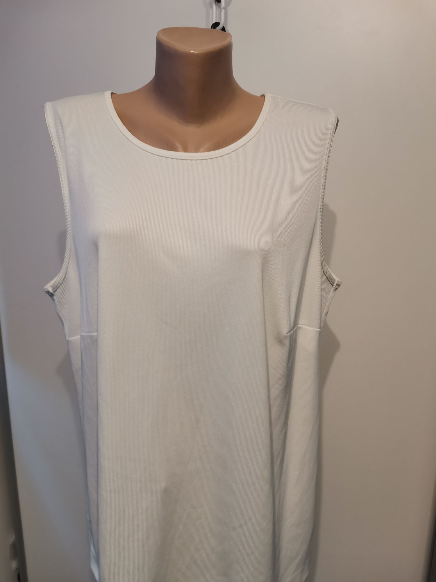 Bluzeczka damska San Remo, biała, duży rozmiar 52, materiał prążkowany