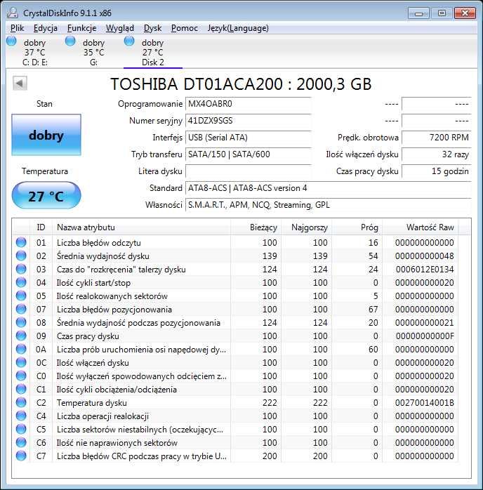 TOSHIBA DT01ACA200 2 TB 3.5" SATA III 7200 rpm. Nowy Dysk HDD