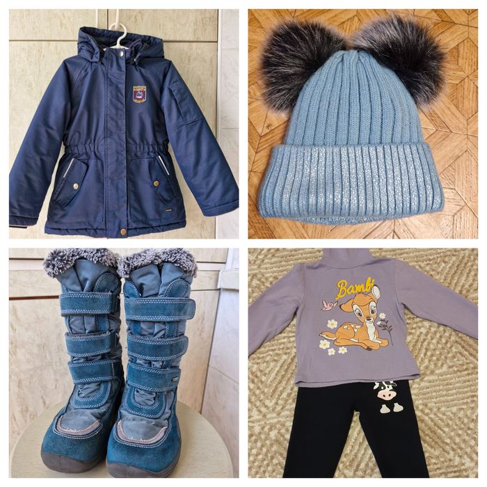 Пакет зимних теплых вещей 116-122 р + термо ботинки 31р