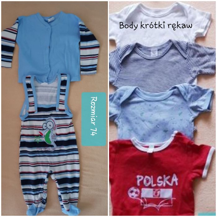 Pudełko ubranek chłopiec rozmiar 74, stan bdb, ok.65 szt.