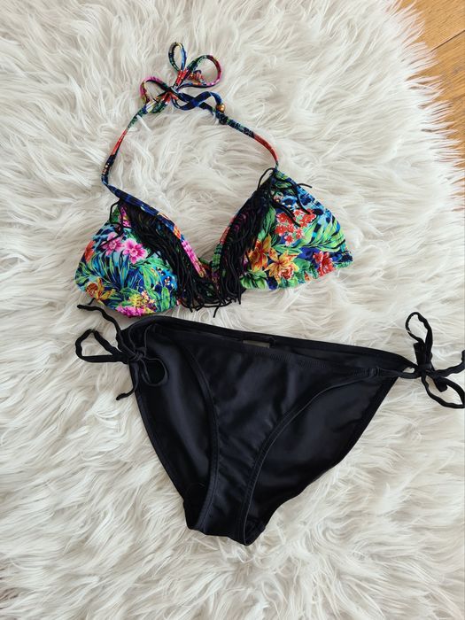 Vintage S 36 M 38 strój kąpielowy kostium dwuczęściowy bikini frędzle