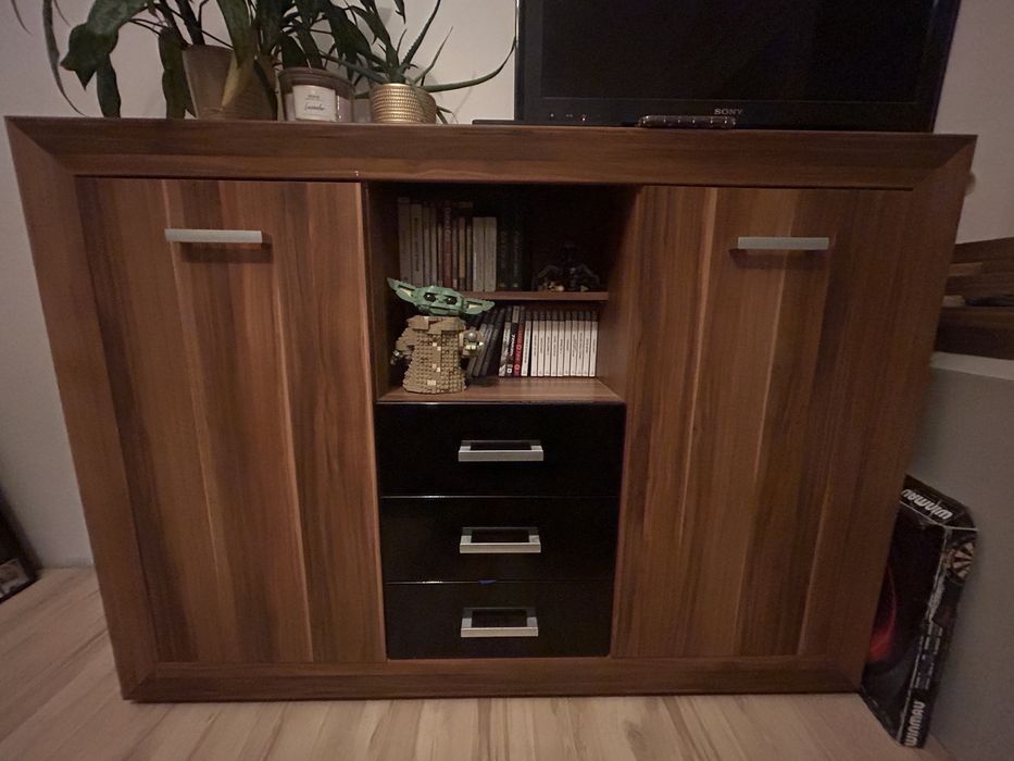 Meble do salonu ciemne drewno